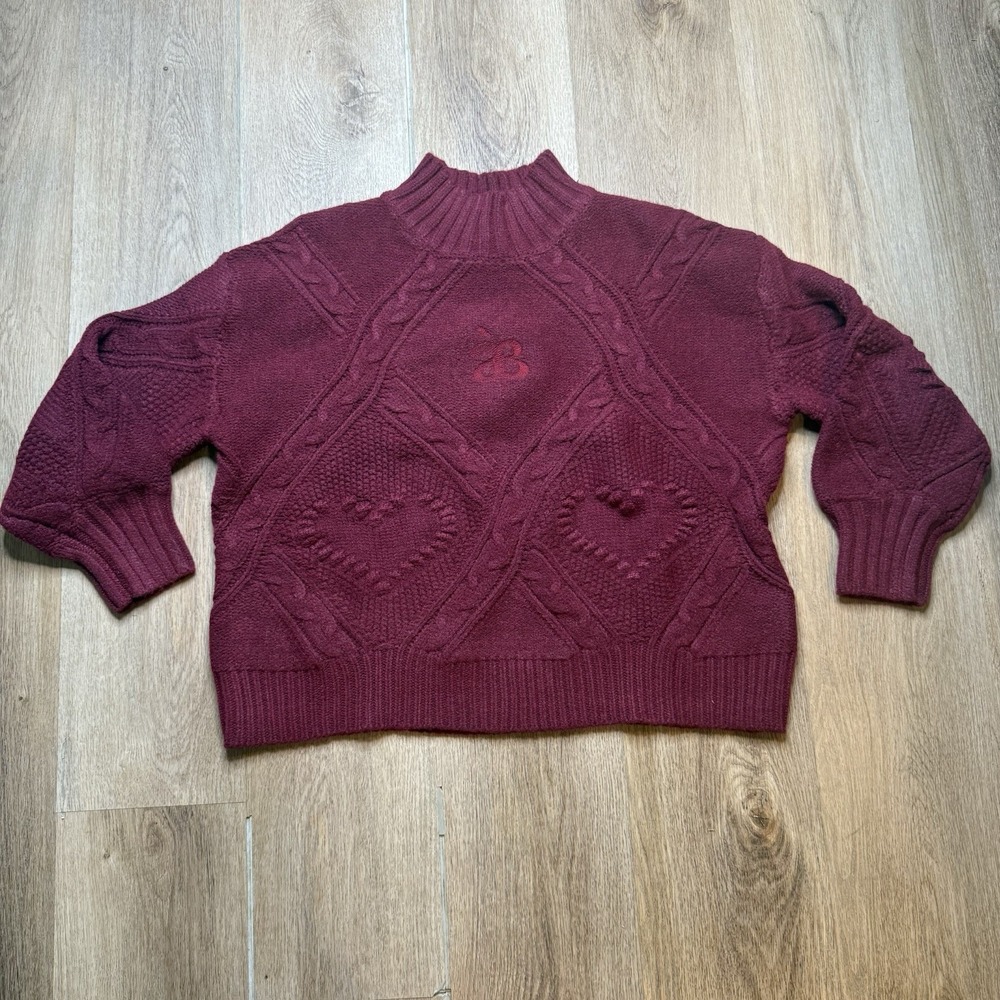 Aelfric Eden Cable Chunky Knit Wool Blend Sweater Wine Red Women's Size XS NWT